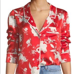 Alice + Olivia Red Floral Pajama Top with White Accents L